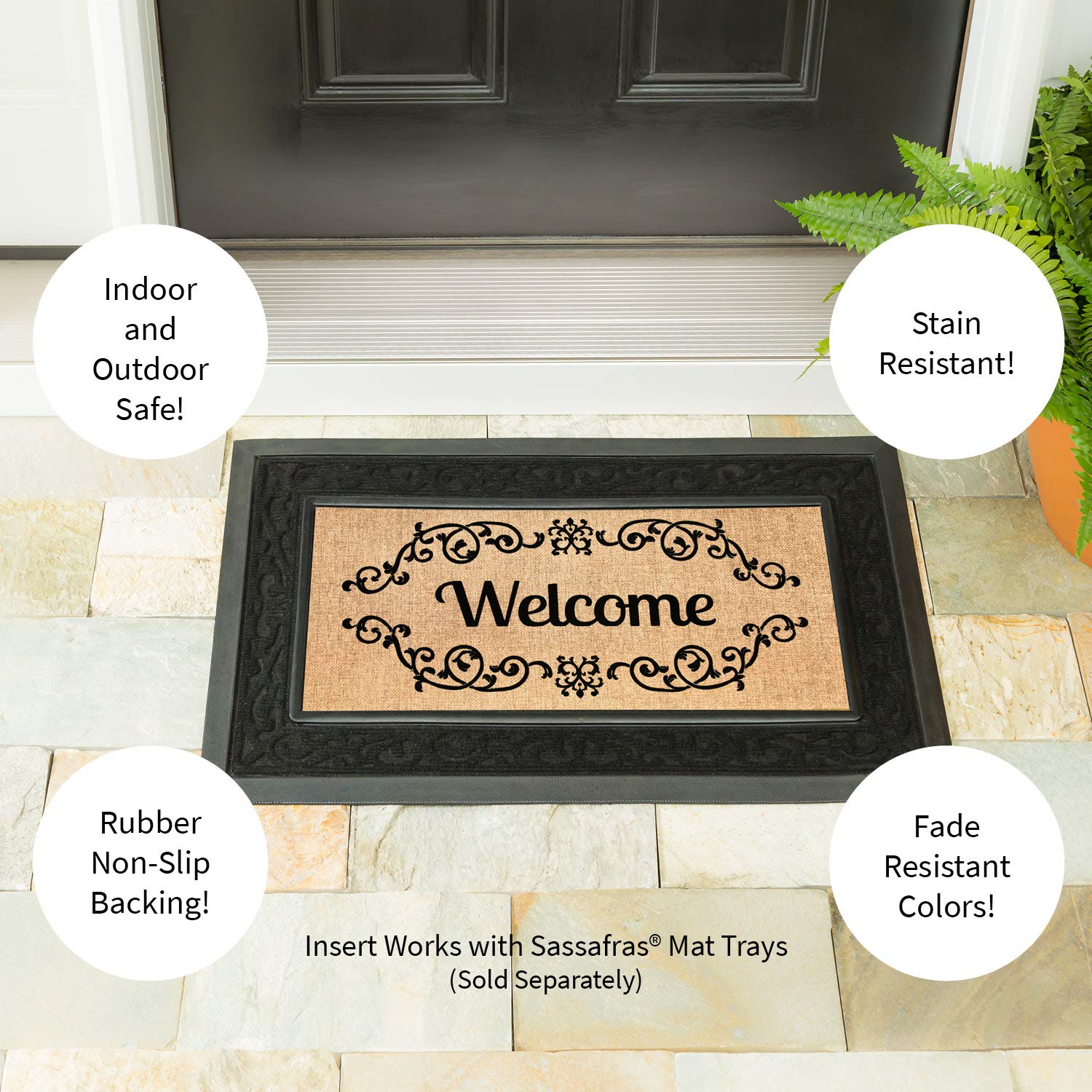 Evergreen Flag Sassafras Welcome Scroll pet-friendly mat handles muddy paws.