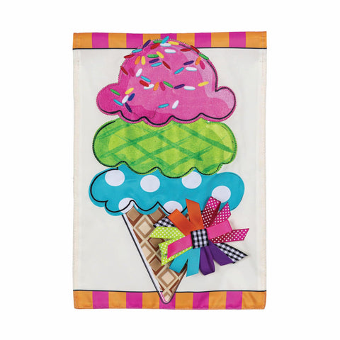 Evergreen Flag ice cream welcome flag for outdoor porch decor.