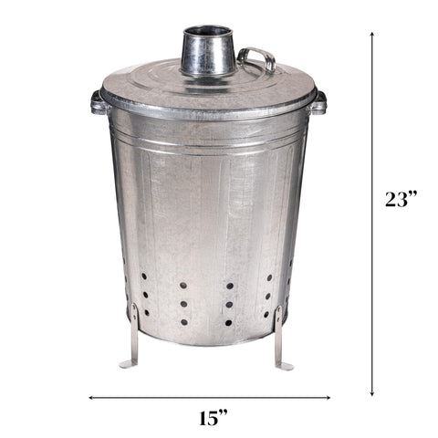 Evergreen Garden galvanized steel incinerator drum, durable outdoor finish.