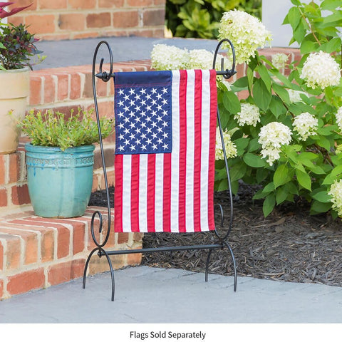 Evergreen Scroll flag stand assembly guide shows quick, simple setup.