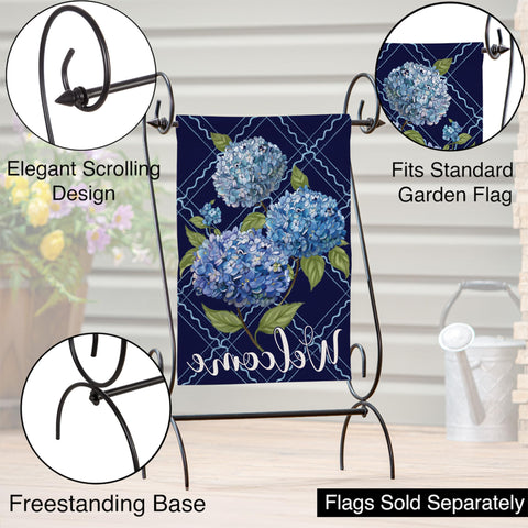 Evergreen Scroll flag stand weatherproof coating keeps flags looking fresh year-round.