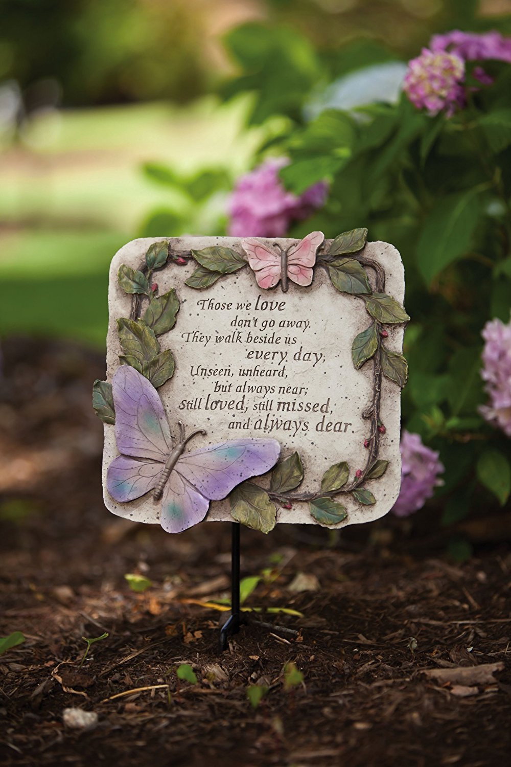 Close-up of Evergreen Garden memorial stone engraving for honoring a loved one.