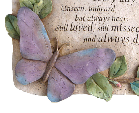 Weatherproof finish on Evergreen Garden memorial stone for year-round display outdoors.