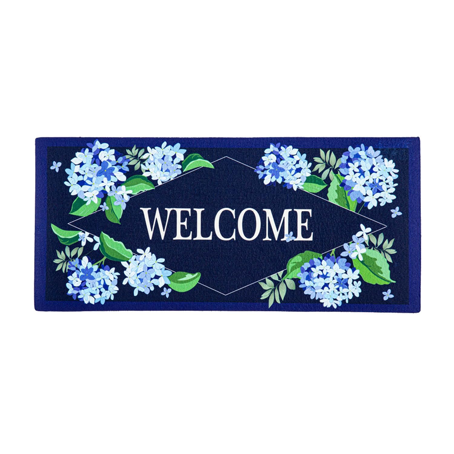Evergreen Flag Hydrangea Welcome Sassafras mat, 22x10, easy to clean and quick-drying