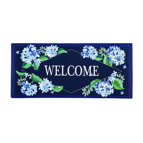 Evergreen Flag Hydrangea Welcome Sassafras mat, 22x10, easy to clean and quick-drying