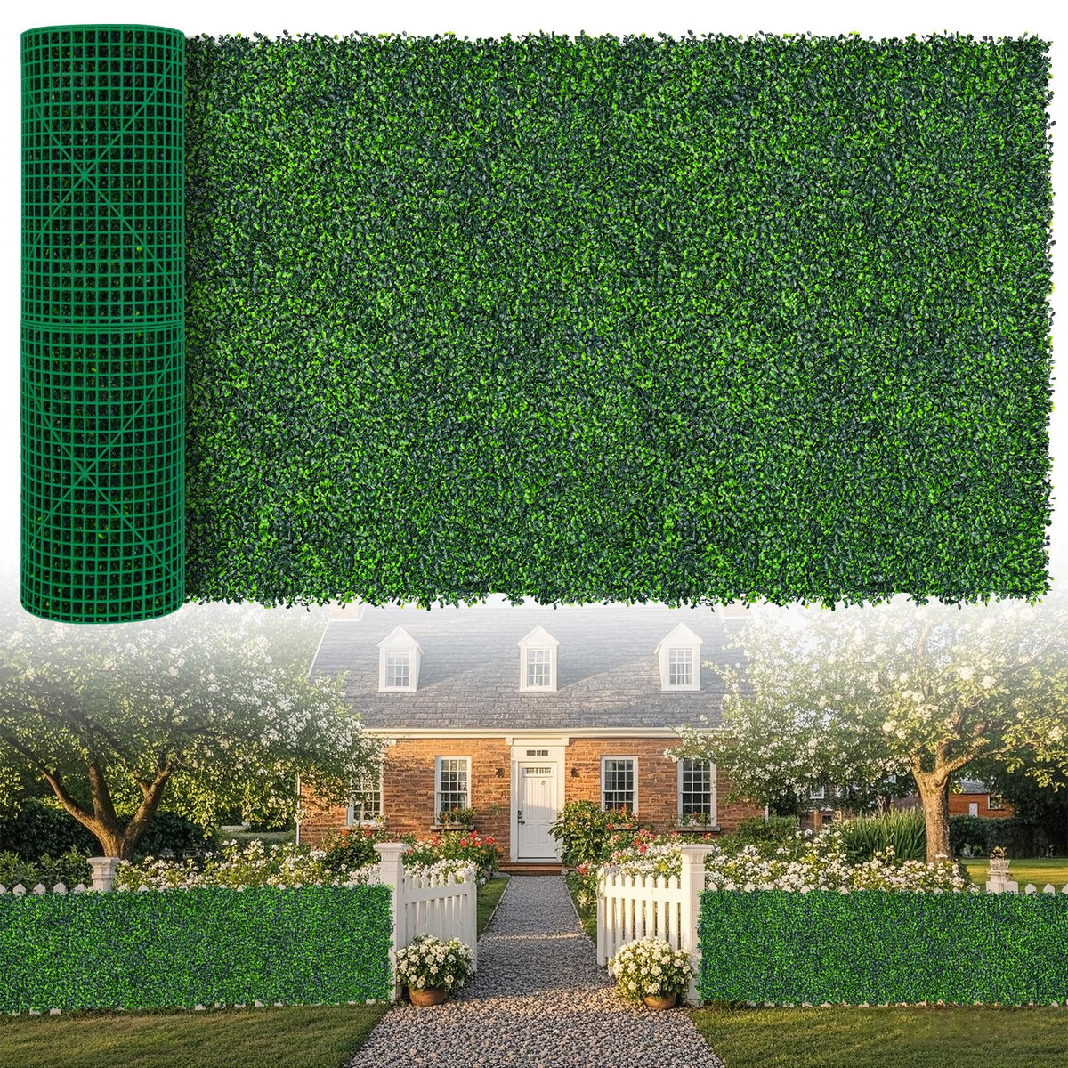 EverNature artificial boxwood roll close-up leaves texture for indoor or outdoor backdrop