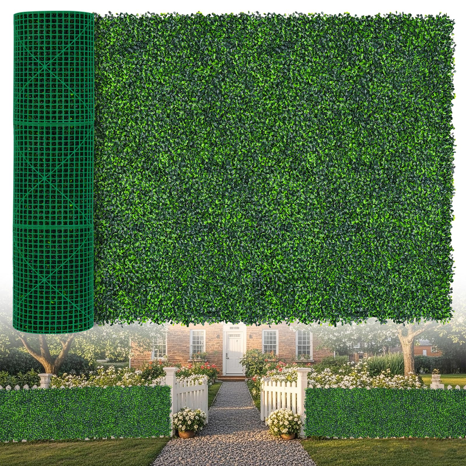 EverNature artificial boxwood roll close-up of ivy panel for privacy enhancement