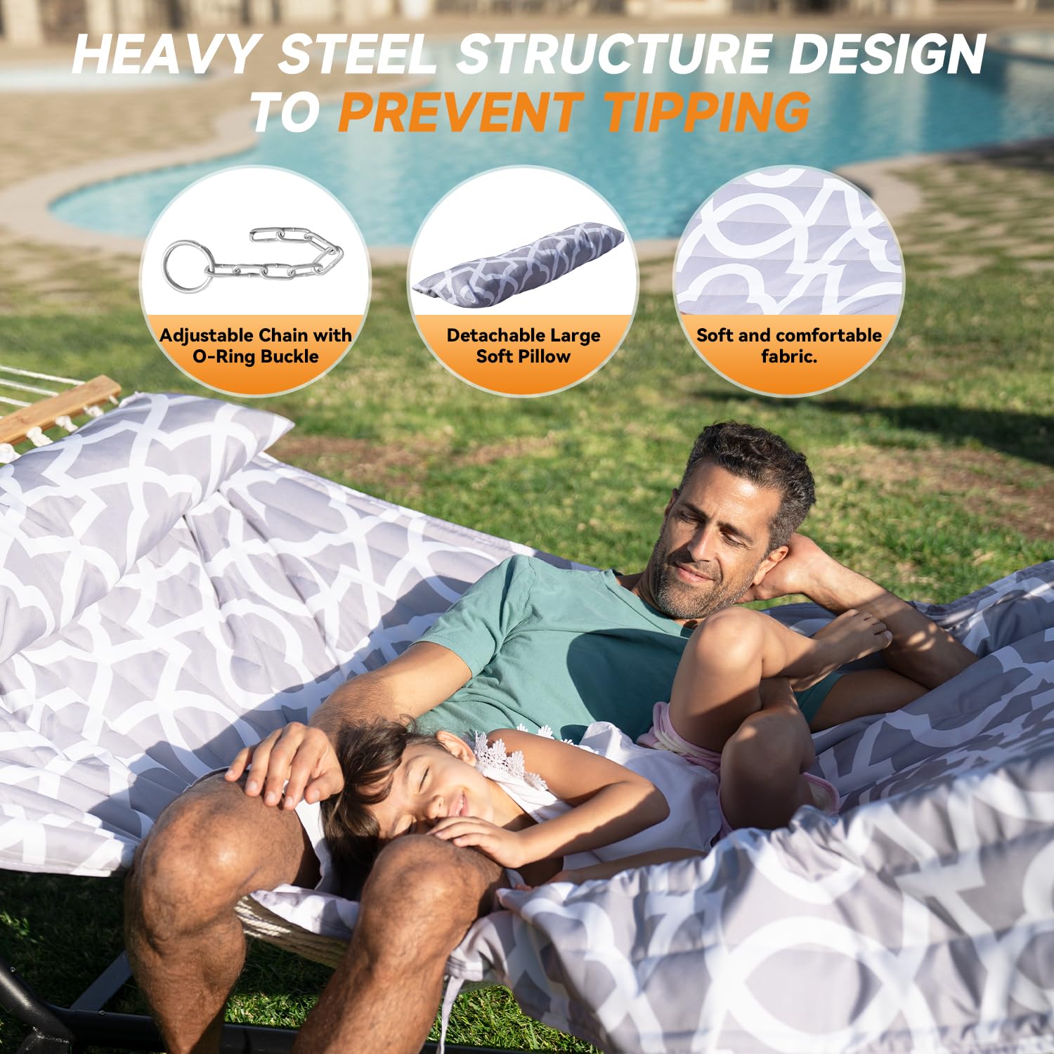 Everyfun adjustable-height steel stand lets you tailor lounging height.