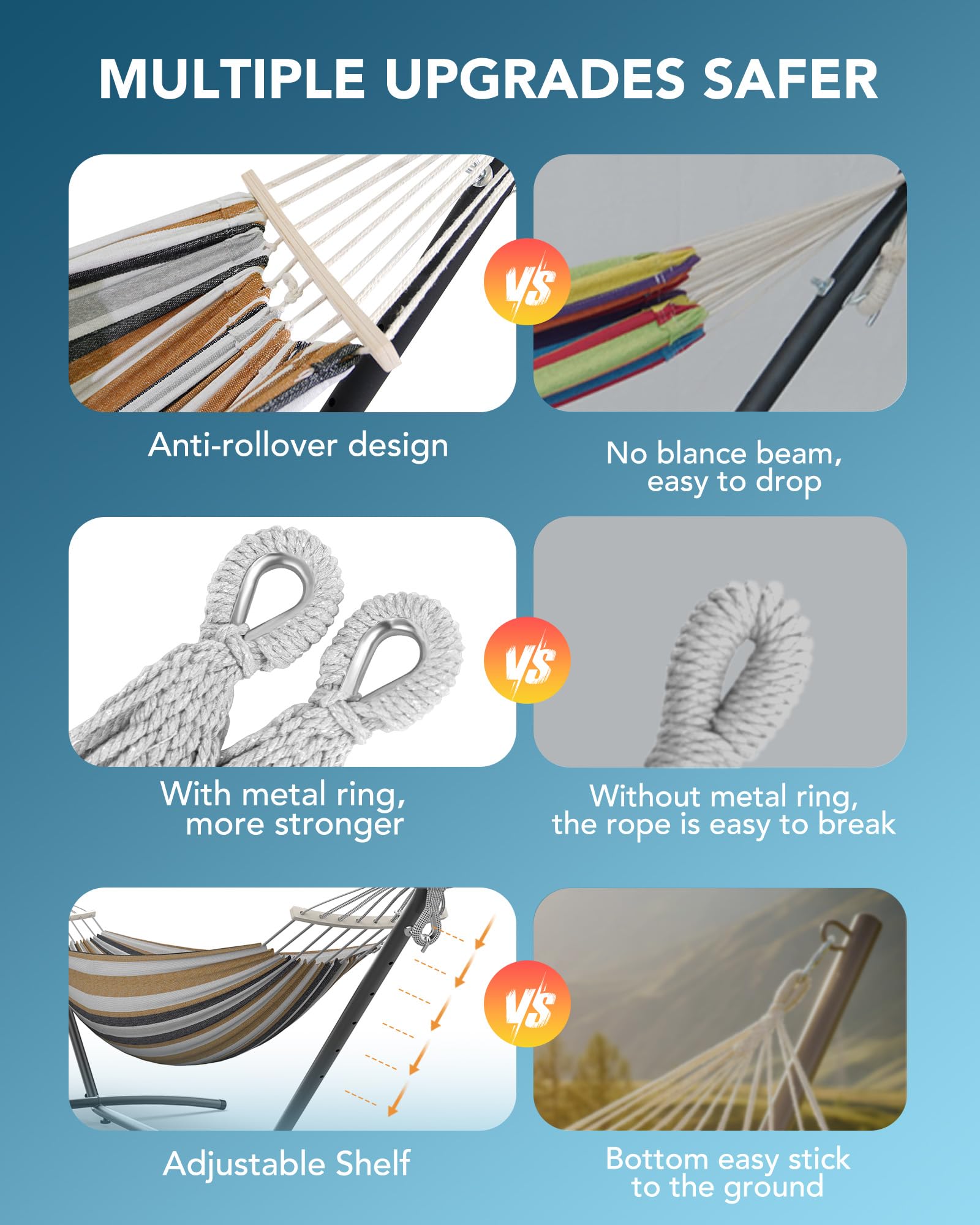 Everyfun anti-rollover balance frame keeps the hammock secure.