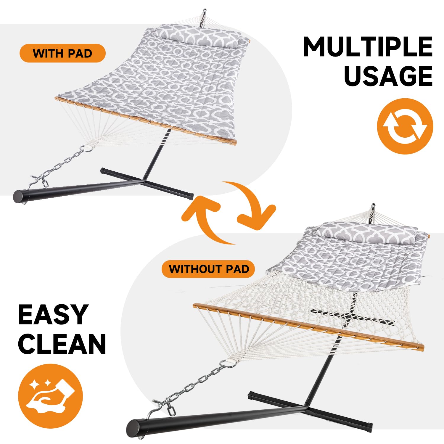 Everyfun cotton rope hammock detail shows comfortable fabric and ample space.