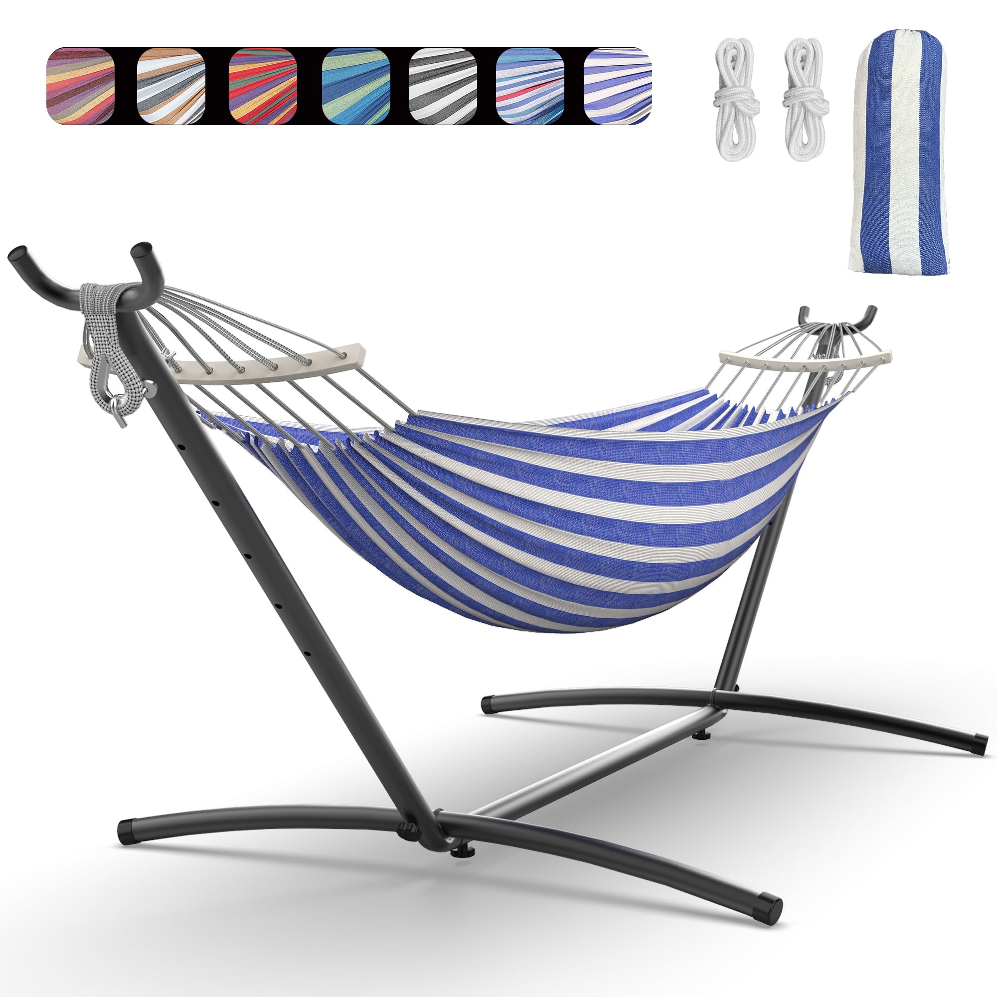 Everyfun double hammock with steel stand setup for easy backyard relaxation