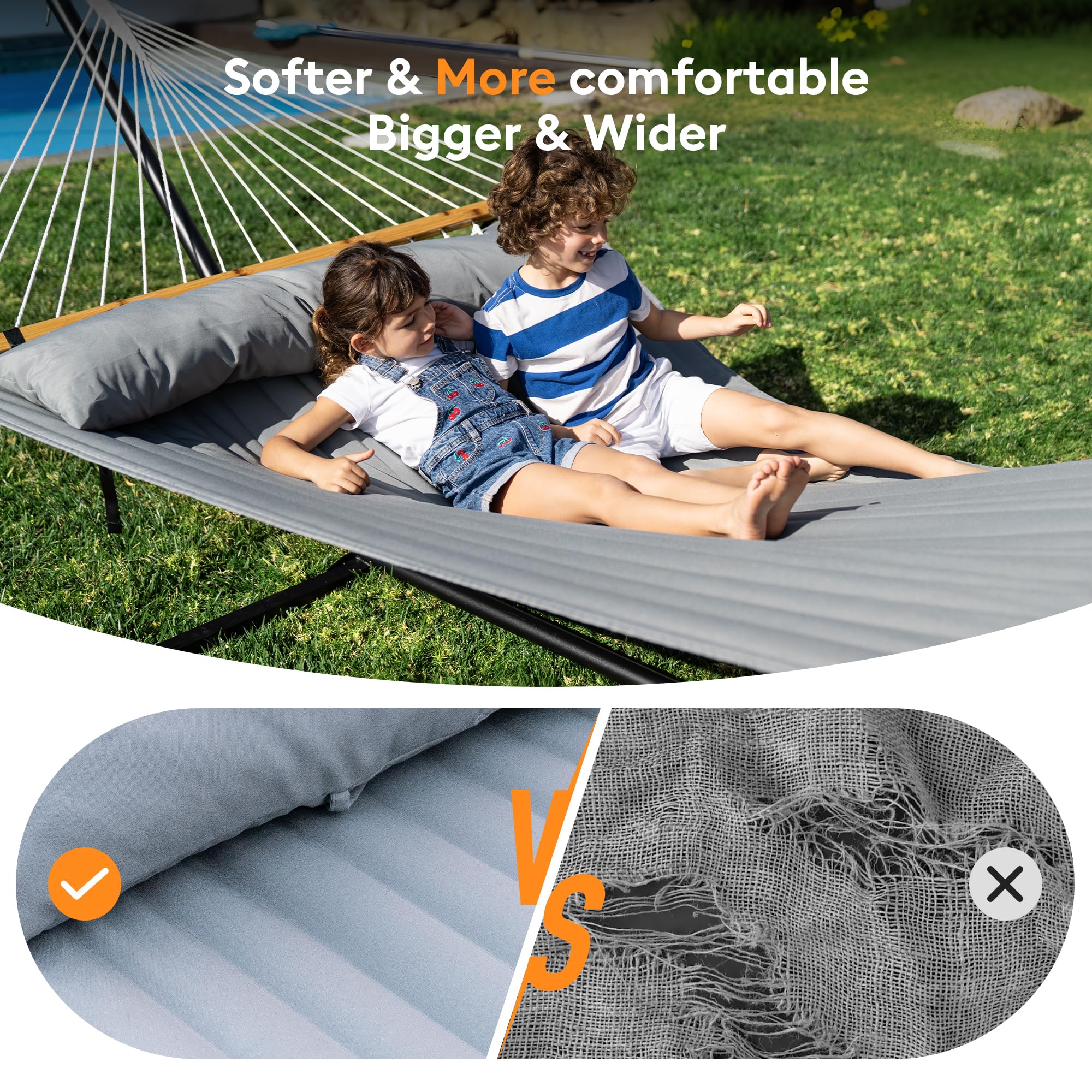 Everyfun heavy-duty hammock with wooden spreader bars ensures stability