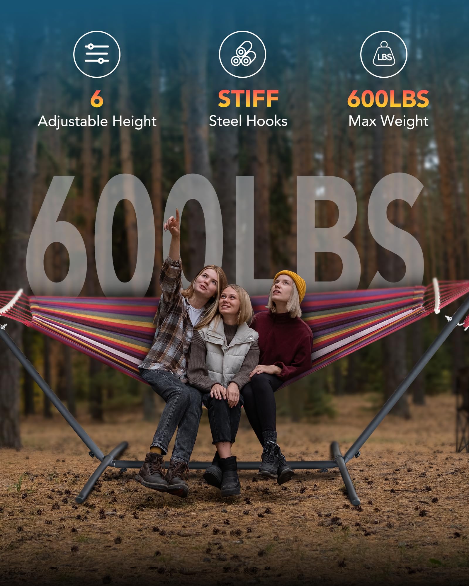 Everyfun heavy-duty steel stand offers sturdy support for two people.