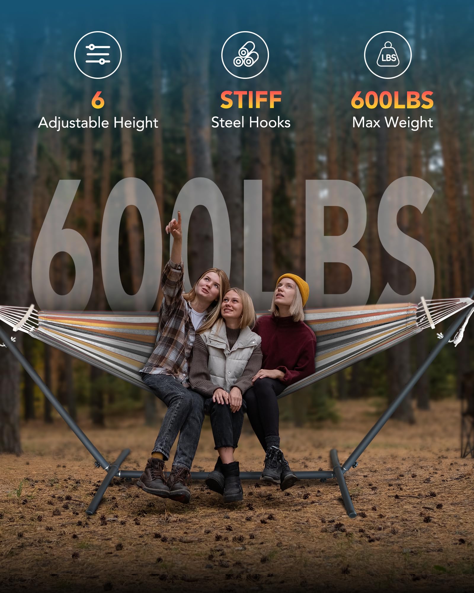 Everyfun steel stand demonstrates durable outdoor lounging support.