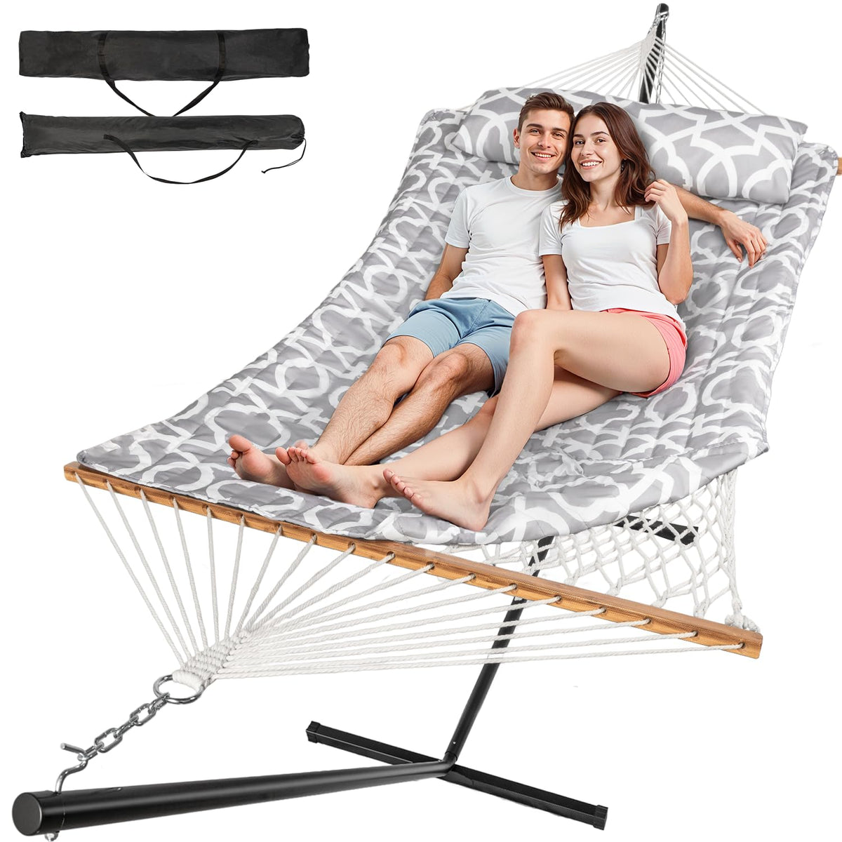 Everyfun two-person hammock with stand for sturdy outdoor lounging.