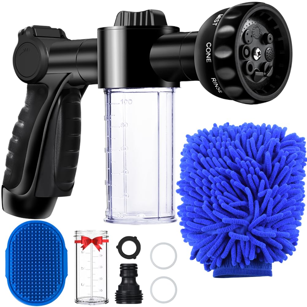 EVILTO garden hose nozzle with eight-pattern spray for versatile watering.