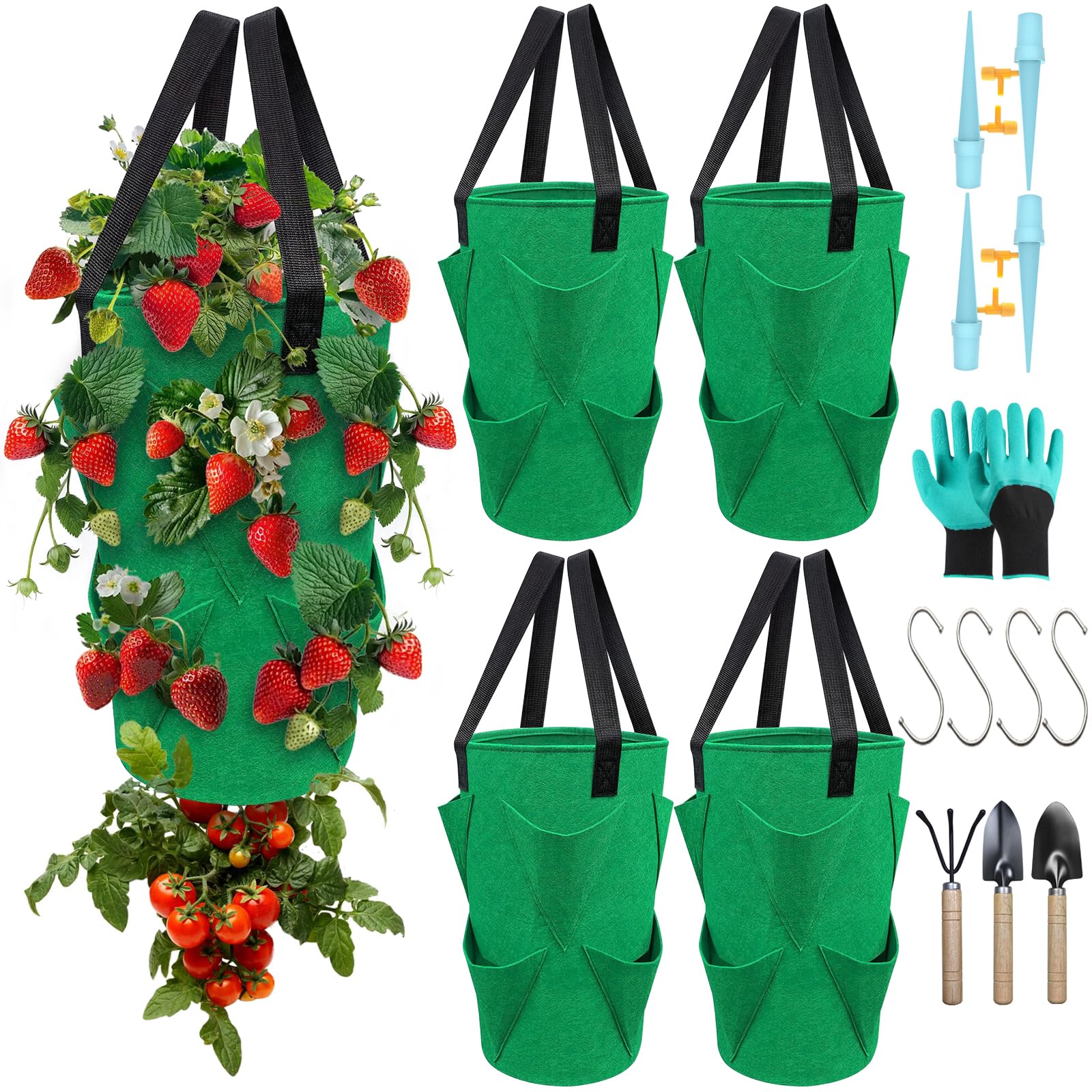 EVISWIY upside-down tomato-strawberry planter kit for balcony gardening efficiency.