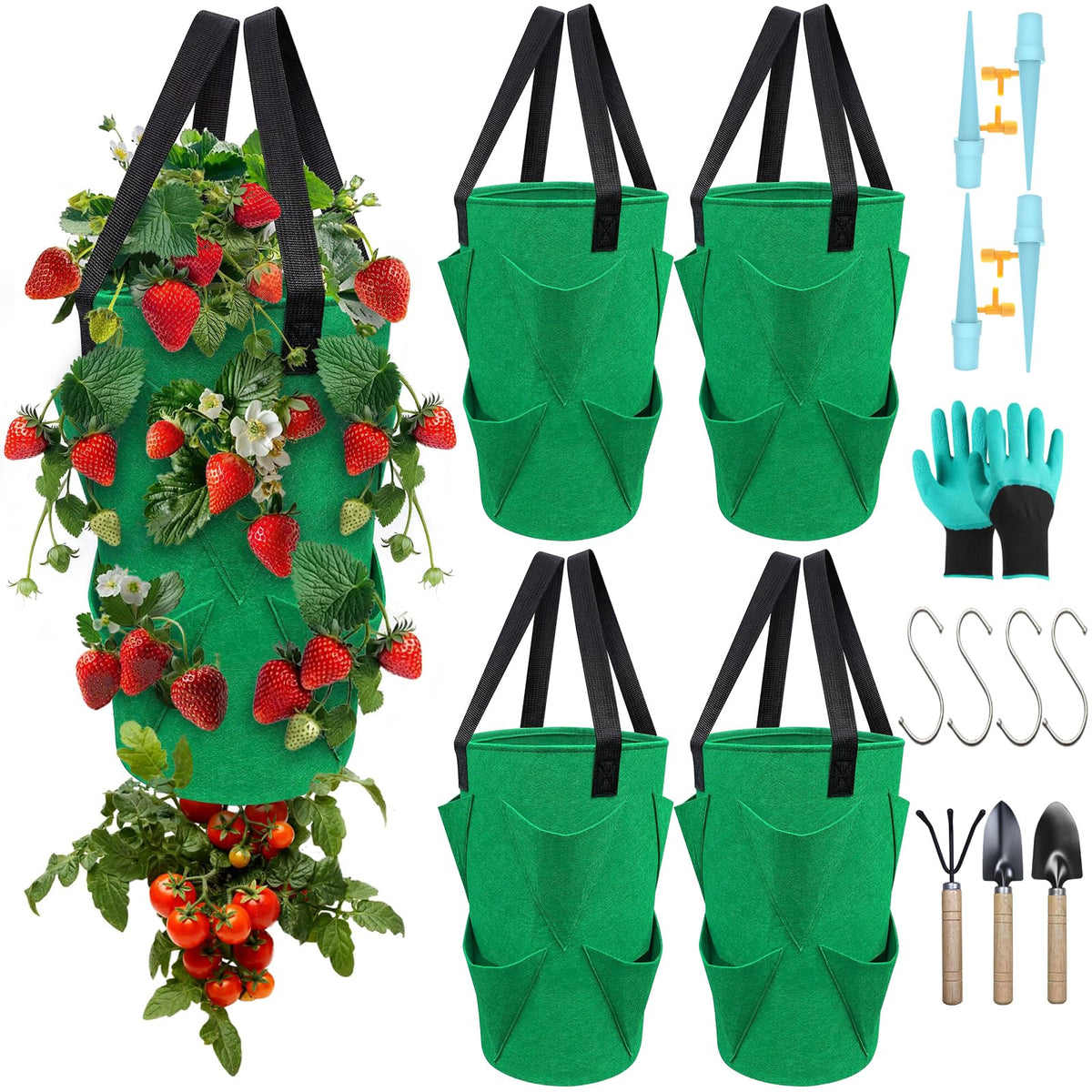 EVISWIY upside-down tomato-strawberry planter kit for balcony gardening efficiency.