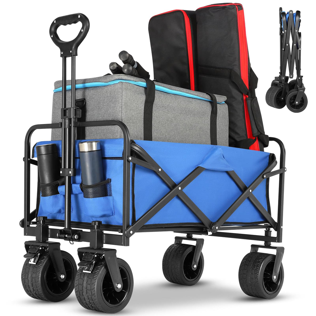 EVLIQUIL collapsible beach wagon folds for compact storage and transport.
