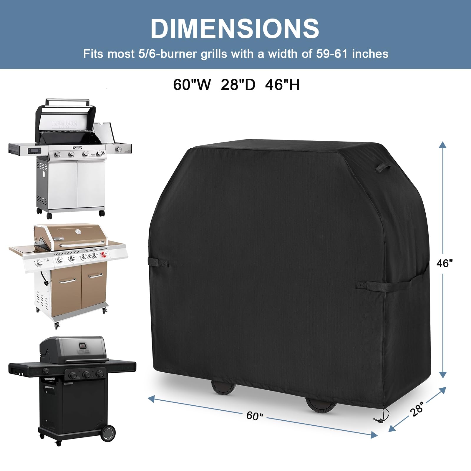 EVLIQUIL waterproof grill cover blocks rain, dust, and UV rays for outdoor grilling.