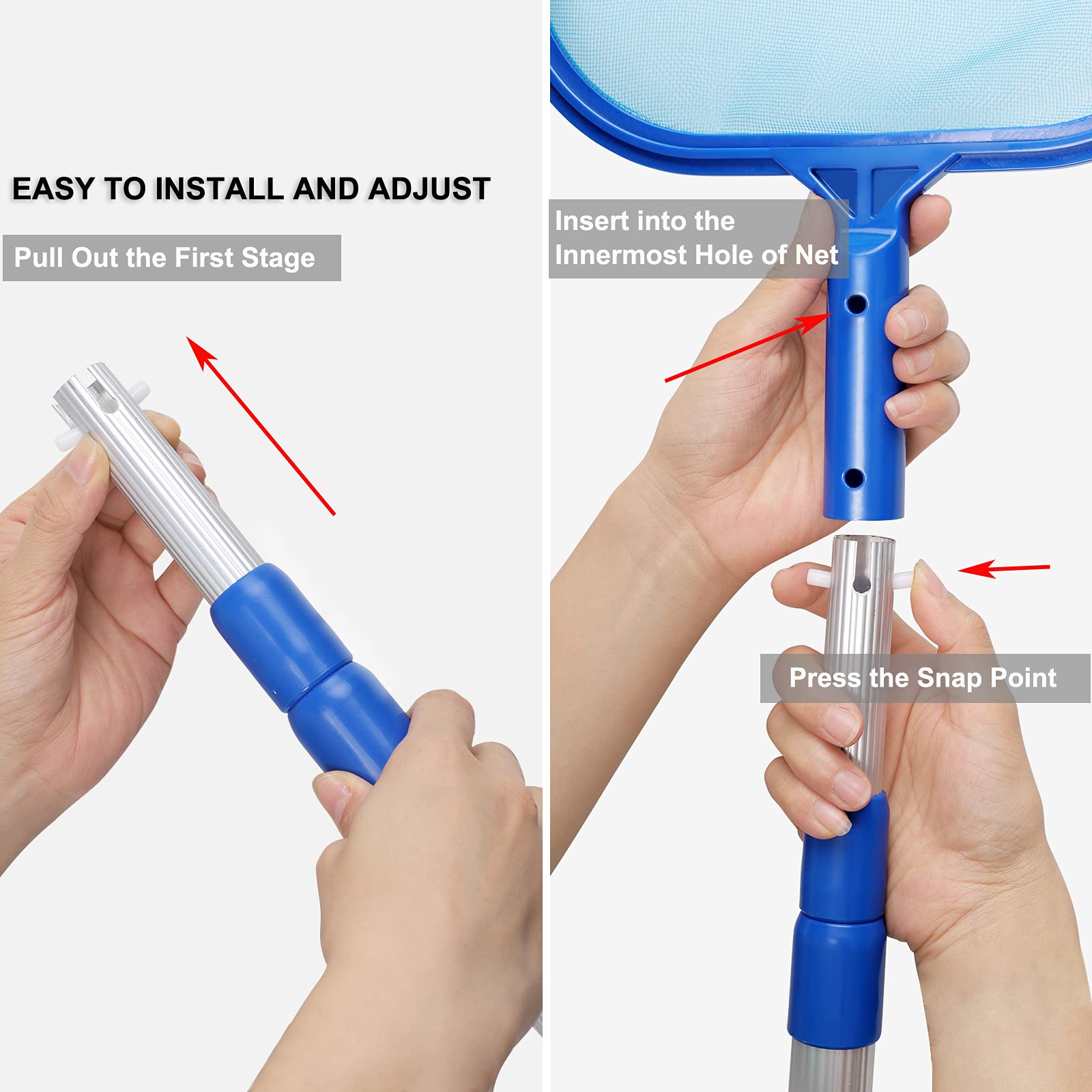 Evob pool skimmer net features lightweight frame for easy maneuvering.