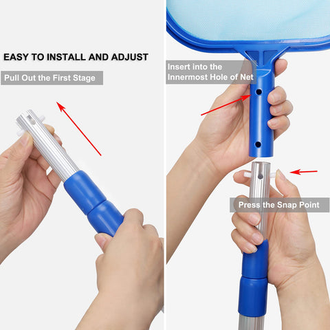 Evob pool skimmer net features lightweight frame for easy maneuvering.