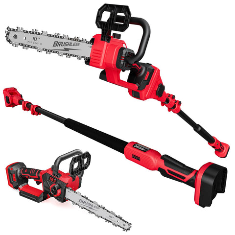 EVOIRON 2-in-1 cordless pole saw with removable 10-inch chainsaw for versatile pruning.