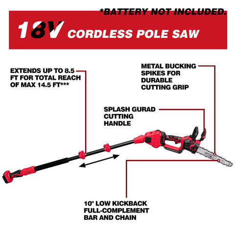EVOIRON extendable pole from 5.7 to 14.5 feet for reaching high branches safely.