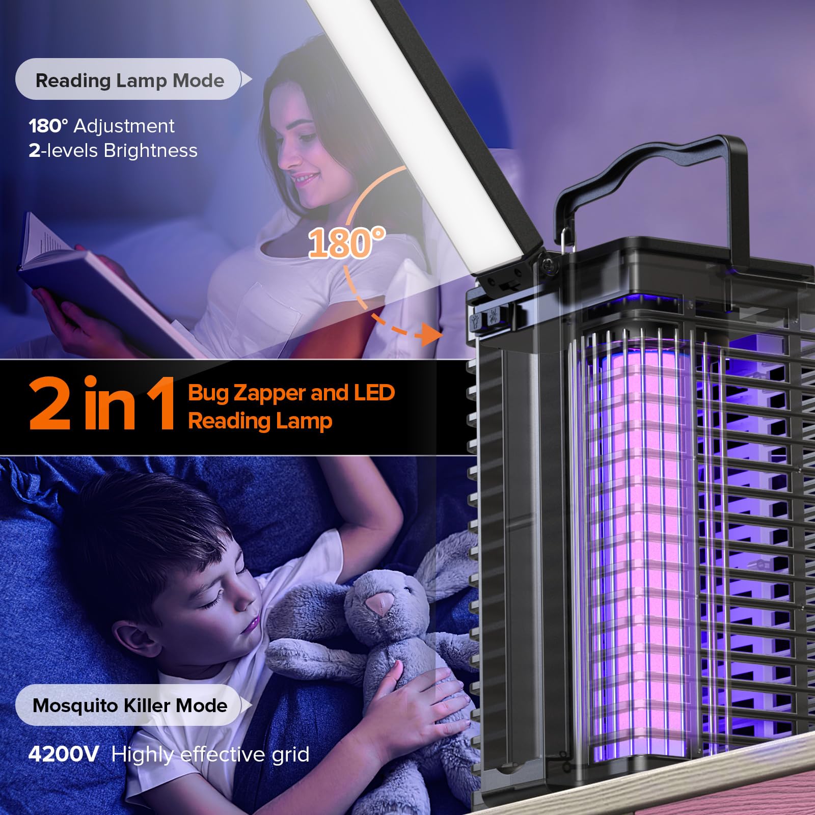 Evolpol bug zapper camping setup with hanging hook for versatile placement.