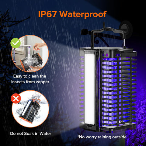 Evolpol bug zapper IP67 waterproof shell for rain ready outdoor use.