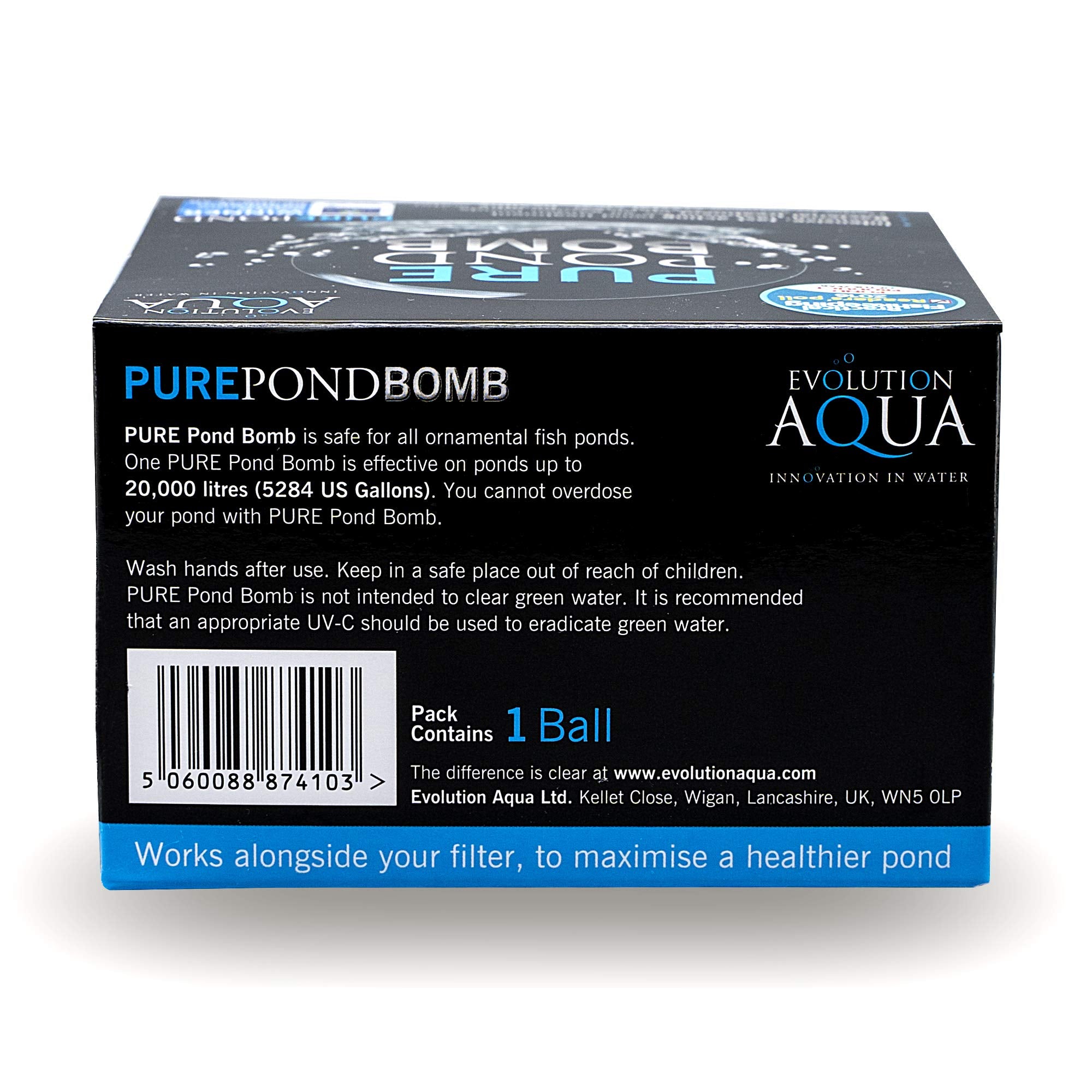 Evolution Aqua Pure Pond Bomb targets ammonia and nitrite levels through natural bacteria