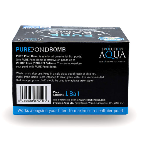 Evolution Aqua Pure Pond Bomb targets ammonia and nitrite levels through natural bacteria