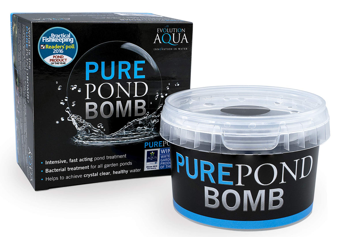 Evolution Aqua Pure Pond Bomb bottle pour supports rapid organic waste breakdown in your pond