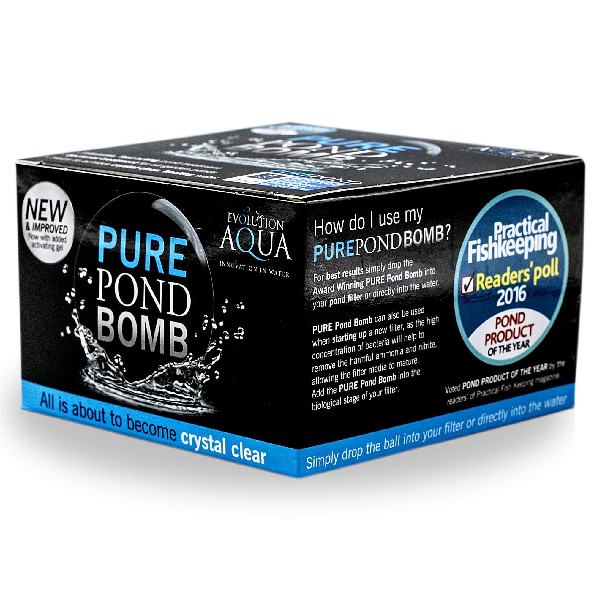 Evolution Aqua Pure Pond Bomb being dosed into pond water for improved clarity and healthier conditions