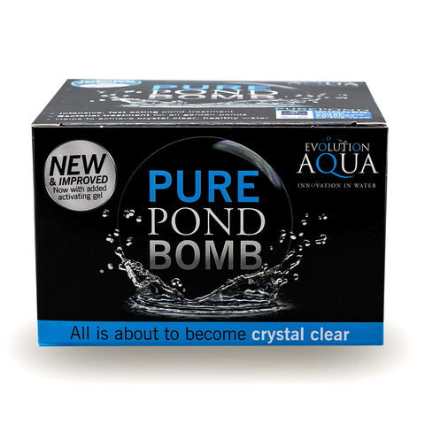 Evolution Aqua Pure Pond Bomb packaging close-up highlighting a ready-to-use supersized treatment
