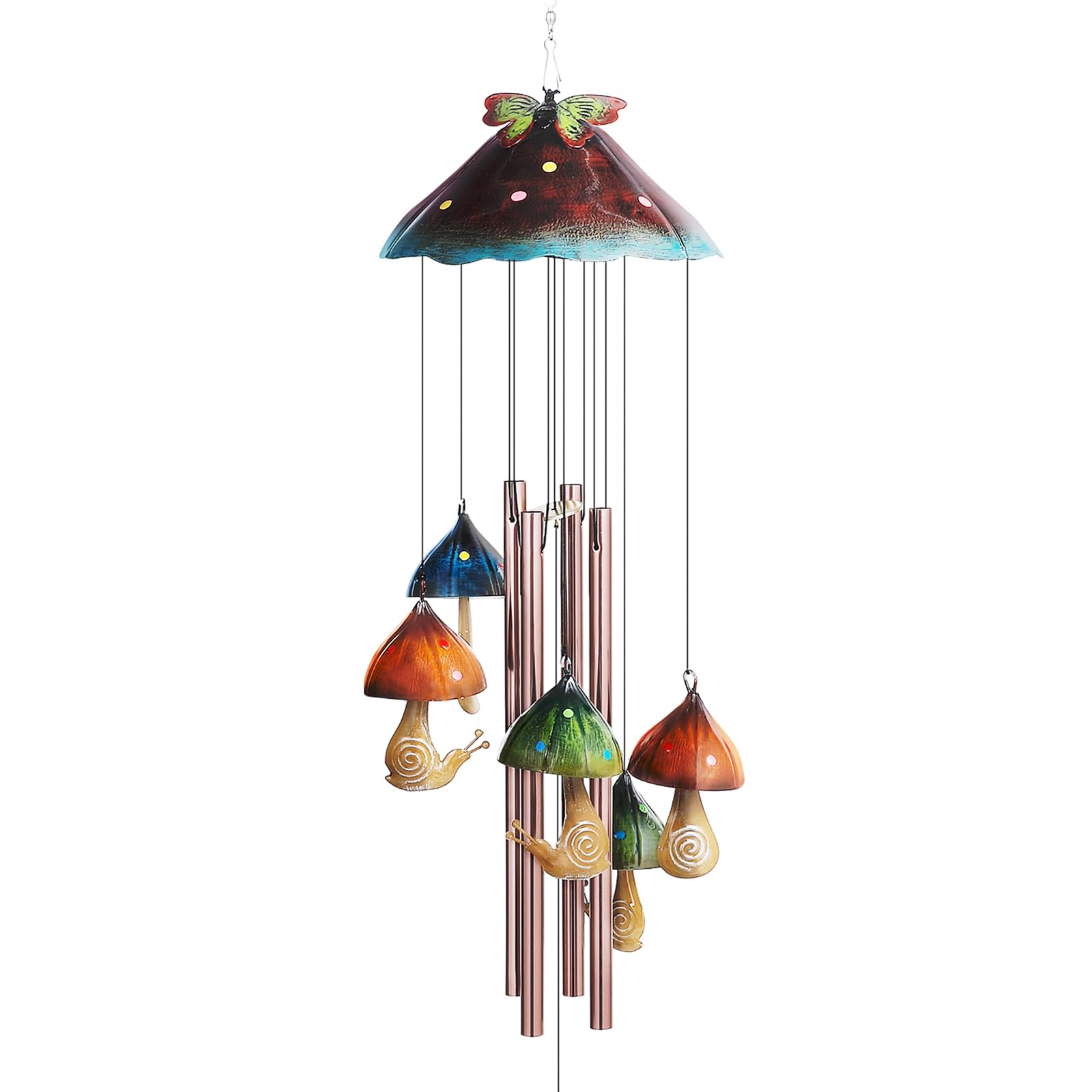 EVOLUX mushroom wind chimes in green for garden ambiance and clear tones.