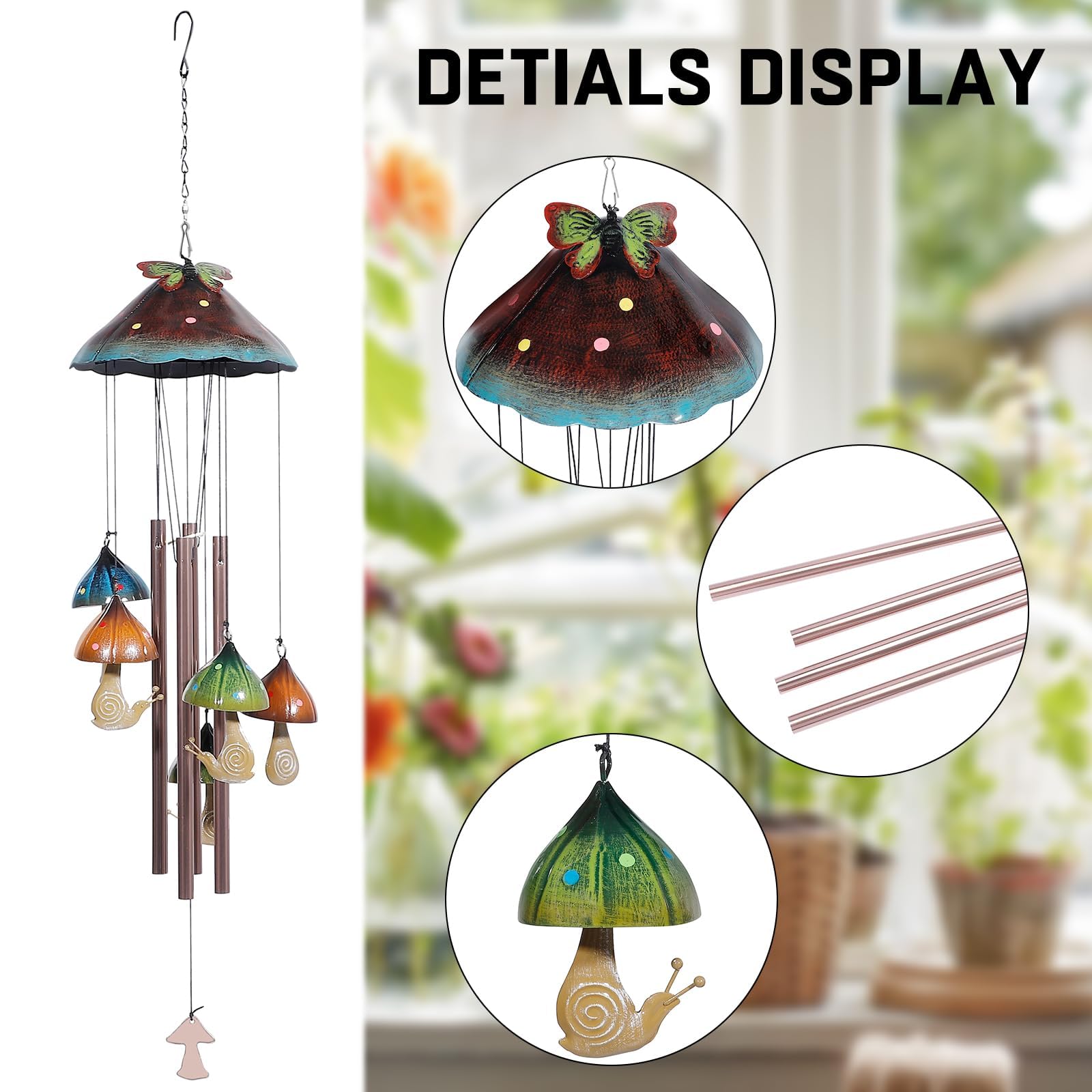 EVOLUX outdoor wind chimes mushroom green enhance patio aesthetics and clarity.
