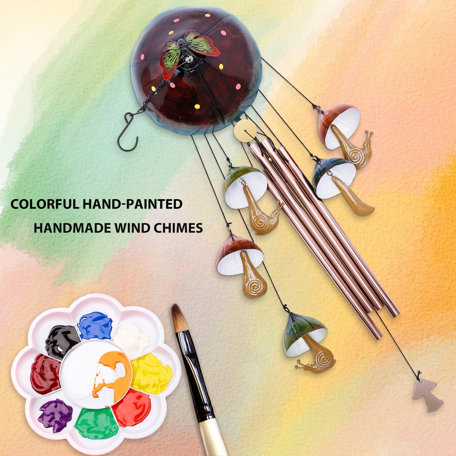 EVOLUX mushroom wind chimes bright green, durable for weather-resistant outdoor decor.