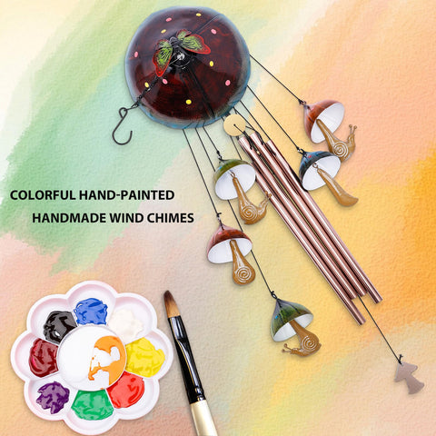 EVOLUX mushroom wind chimes bright green, durable for weather-resistant outdoor decor.