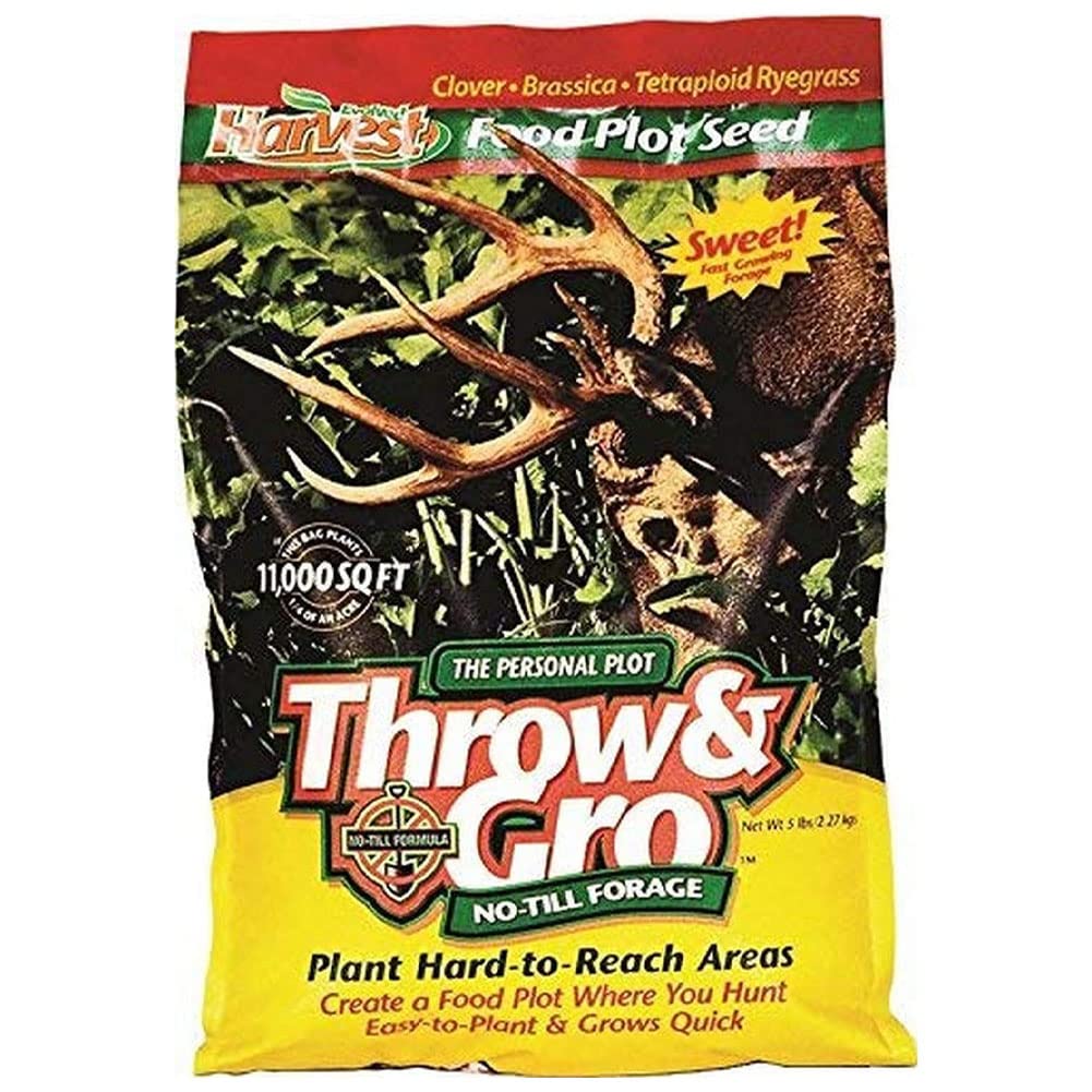 Evolved Harvest Throw & Gro seed bag closeup showing protein-rich forage blend.