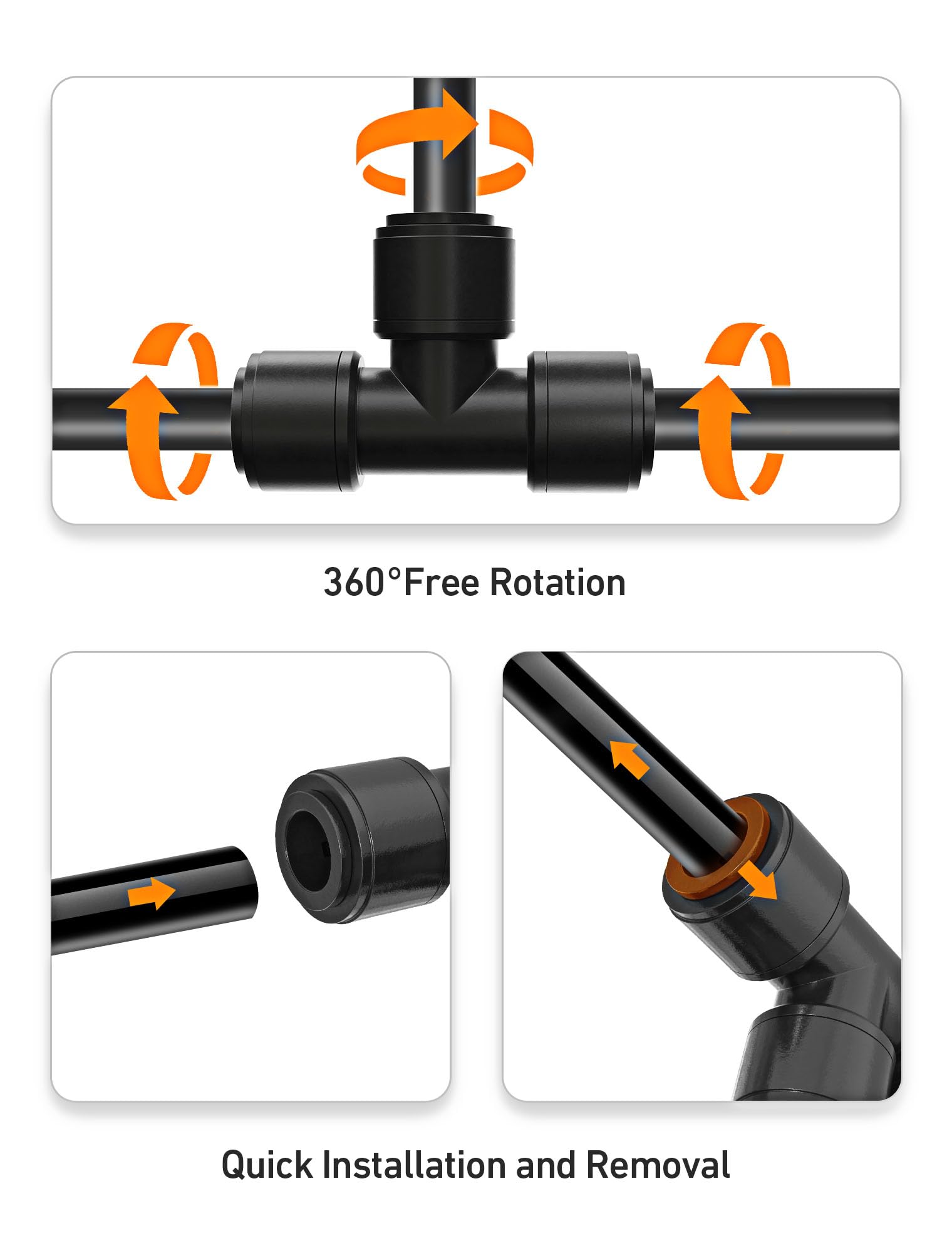 EVOULTES kit-ready 1/4 inch tee for quick system expansion.