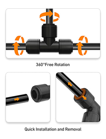 EVOULTES kit-ready 1/4 inch tee for quick system expansion.