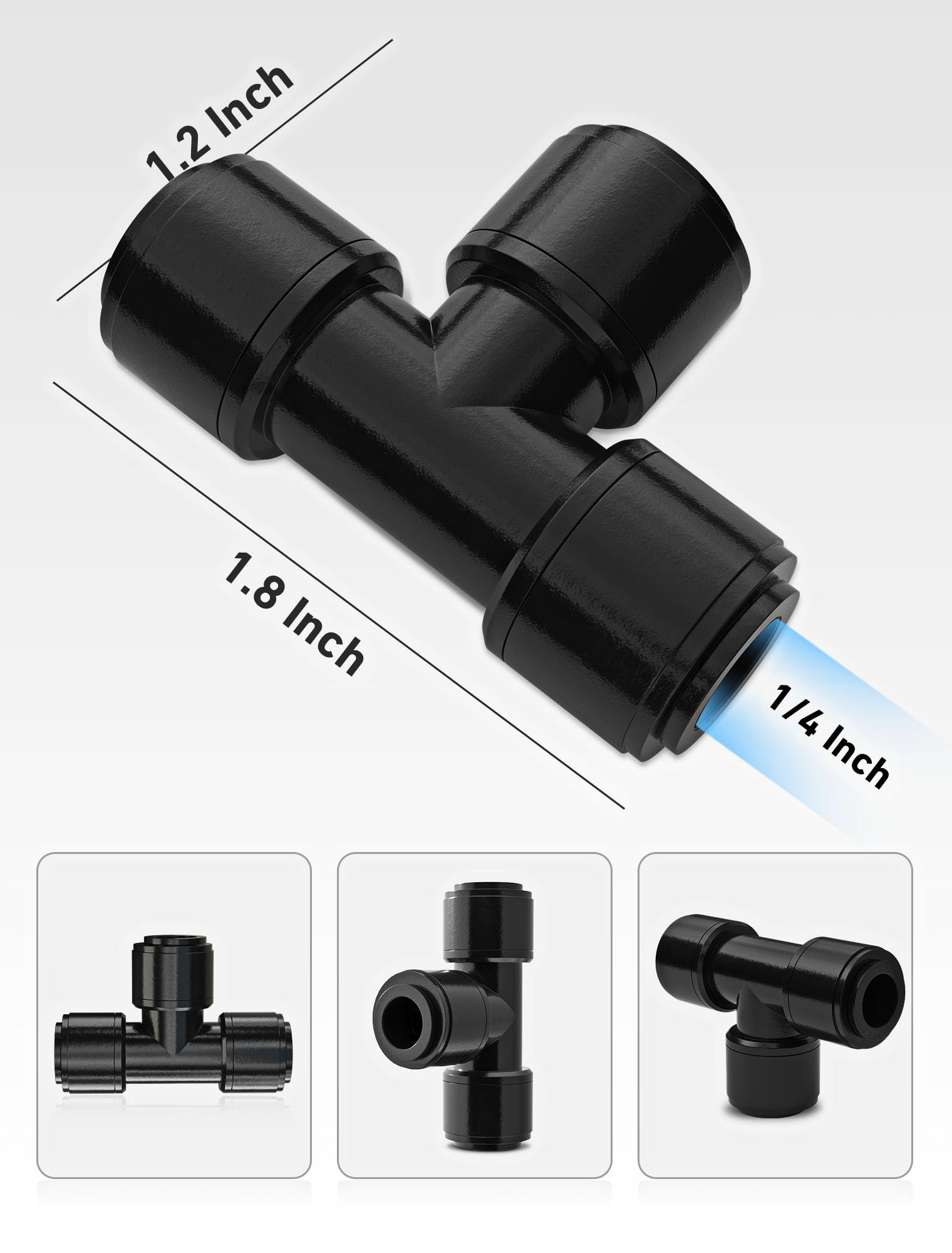 EVOULTES drip irrigation tee fitting showing universal compatibility with tubing.