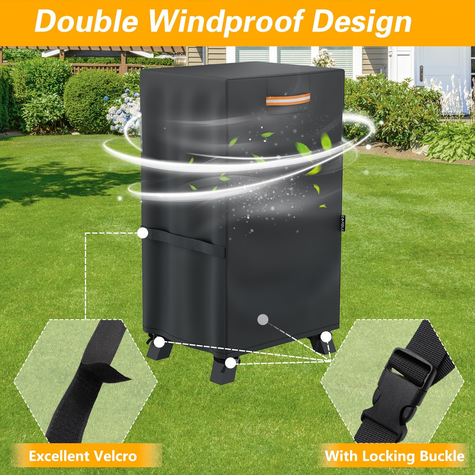 EVRBUL 40-inch smoker cover material detail highlights 420D fabric and PU coating
