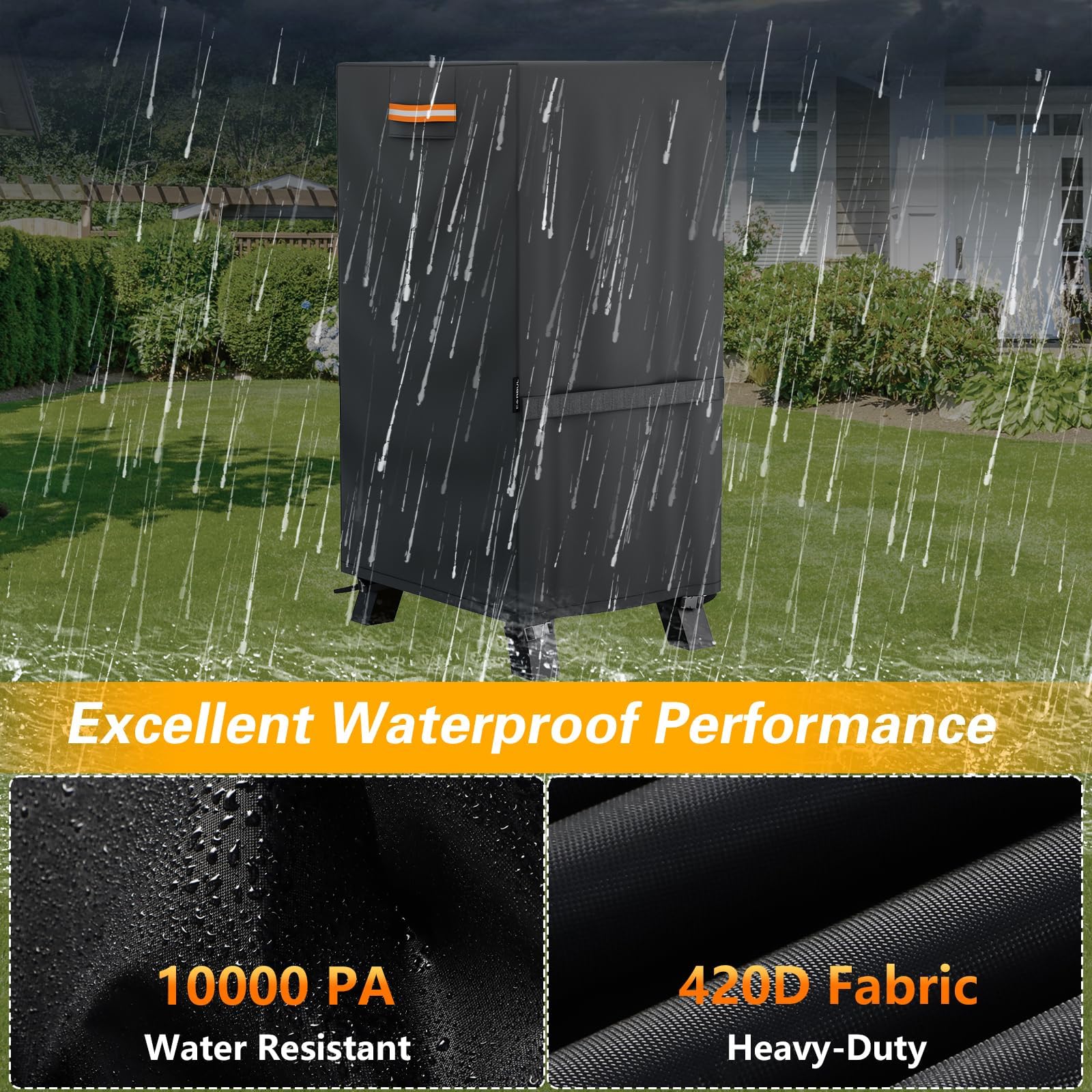 EVRBUL 40-inch smoker cover side view left demonstrates shielding from sun and debris