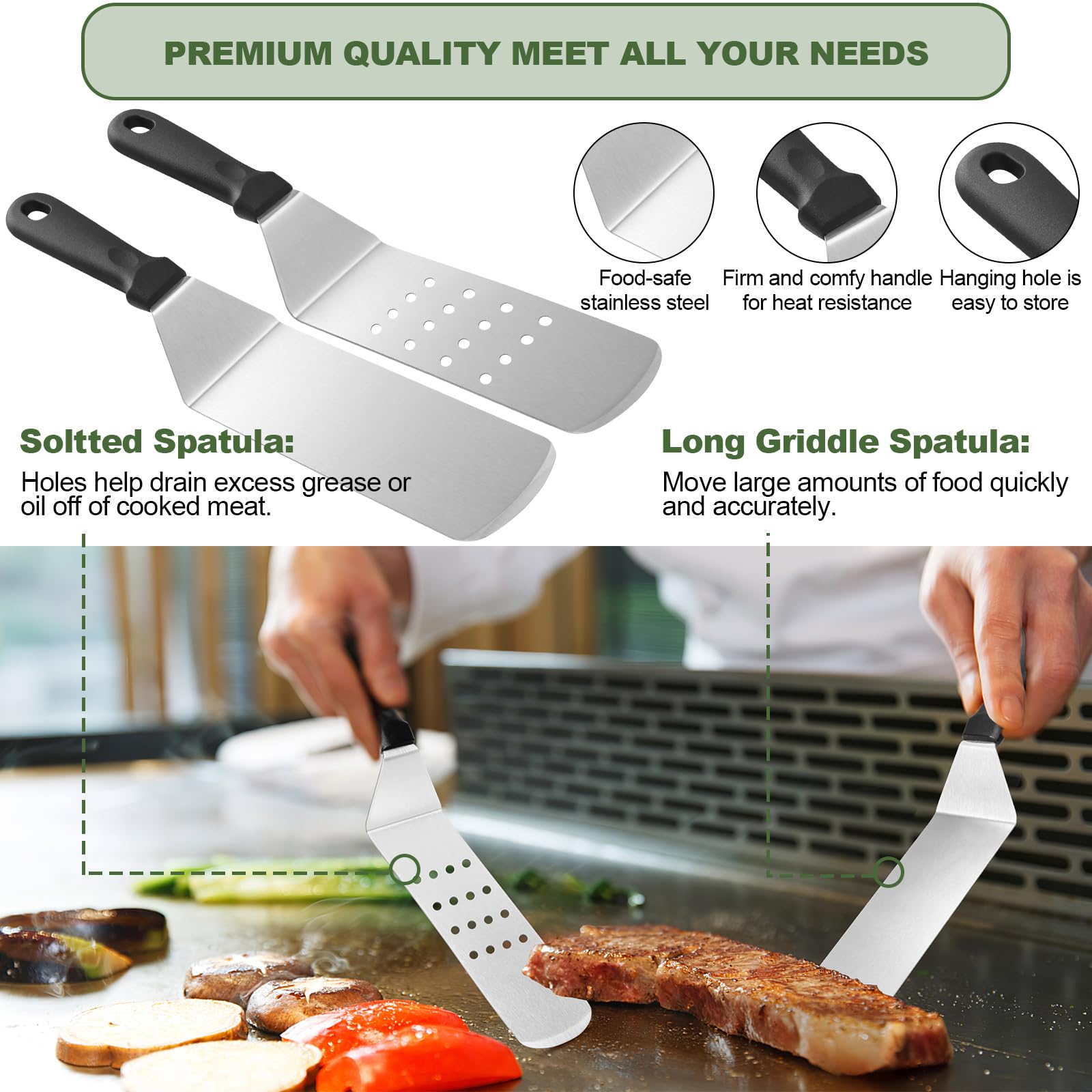EWFEN slotted griddle spatula lifts veggies with grease control