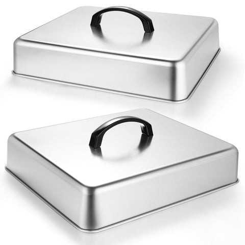 EWFEN rectangular stainless steel basting cover over a pan for even heat and reduced splatter.