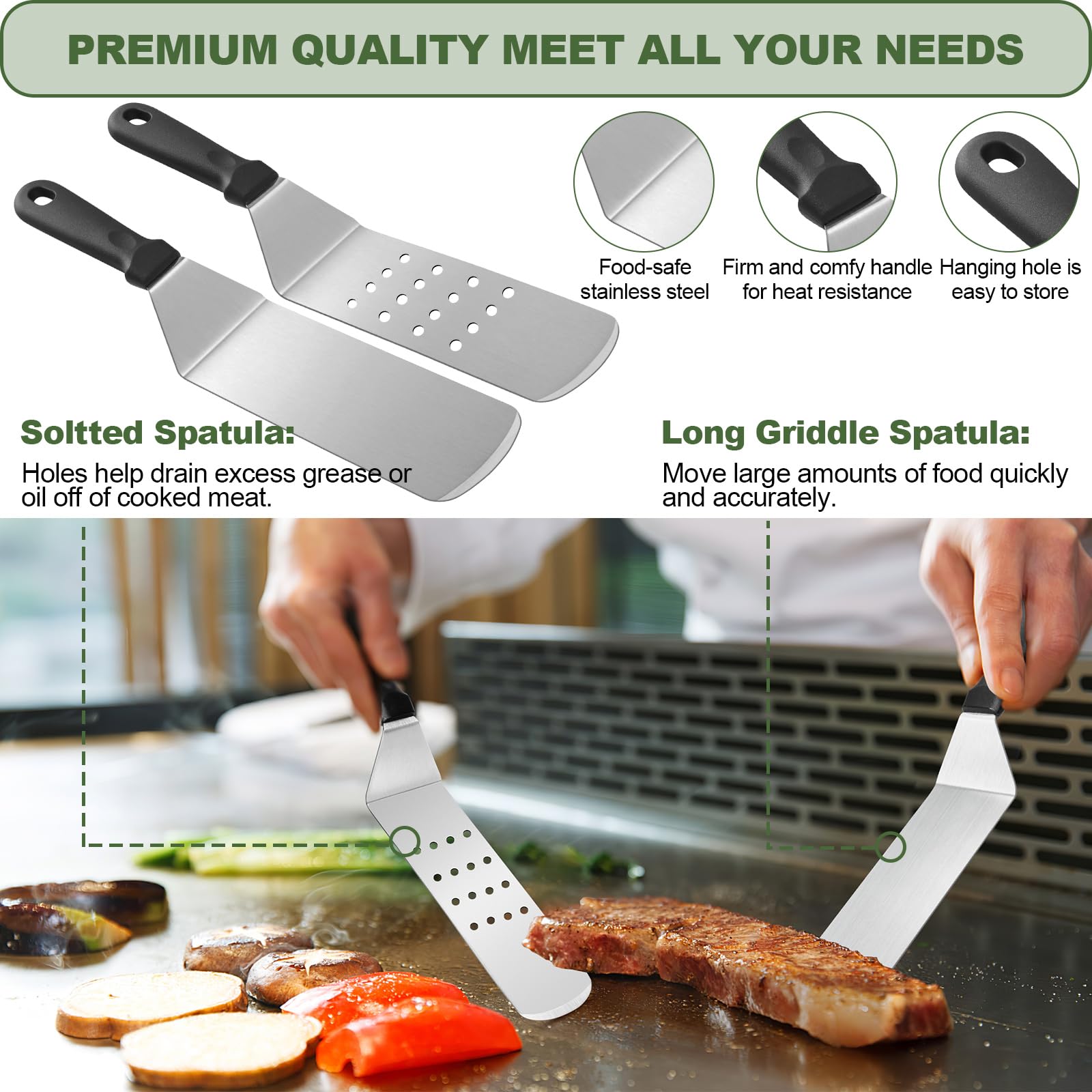 EWFEN grill tong keeps foods secure on a hot griddle