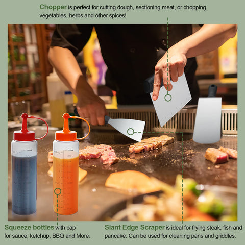 EWFEN griddle press helps flatten burgers for even cooking.