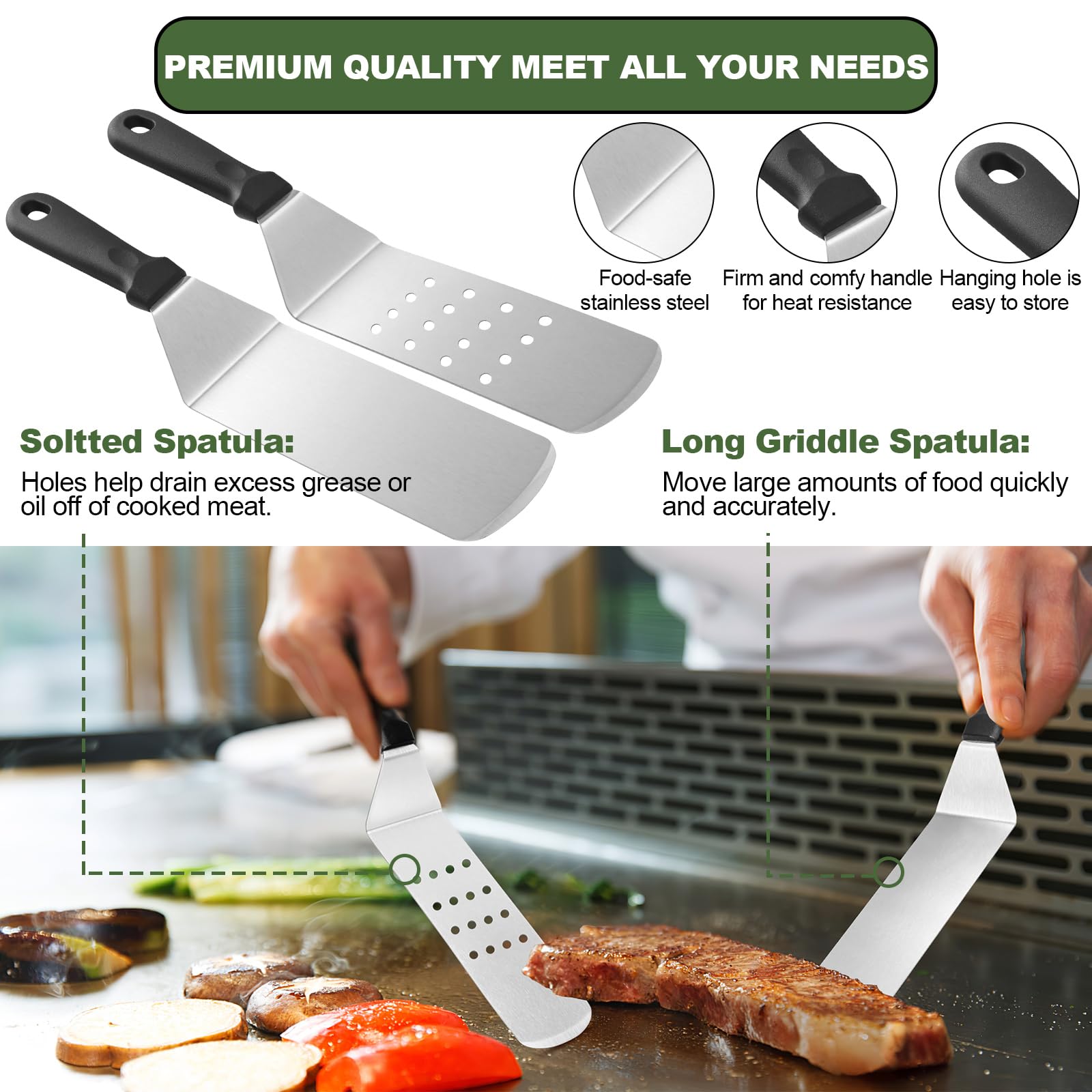 EWFEN large burger turner for even searing and lifting patties.